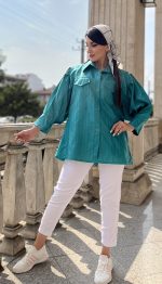 مانتو آستین پفی کریستال دو جیب کد 1168 - Image 8