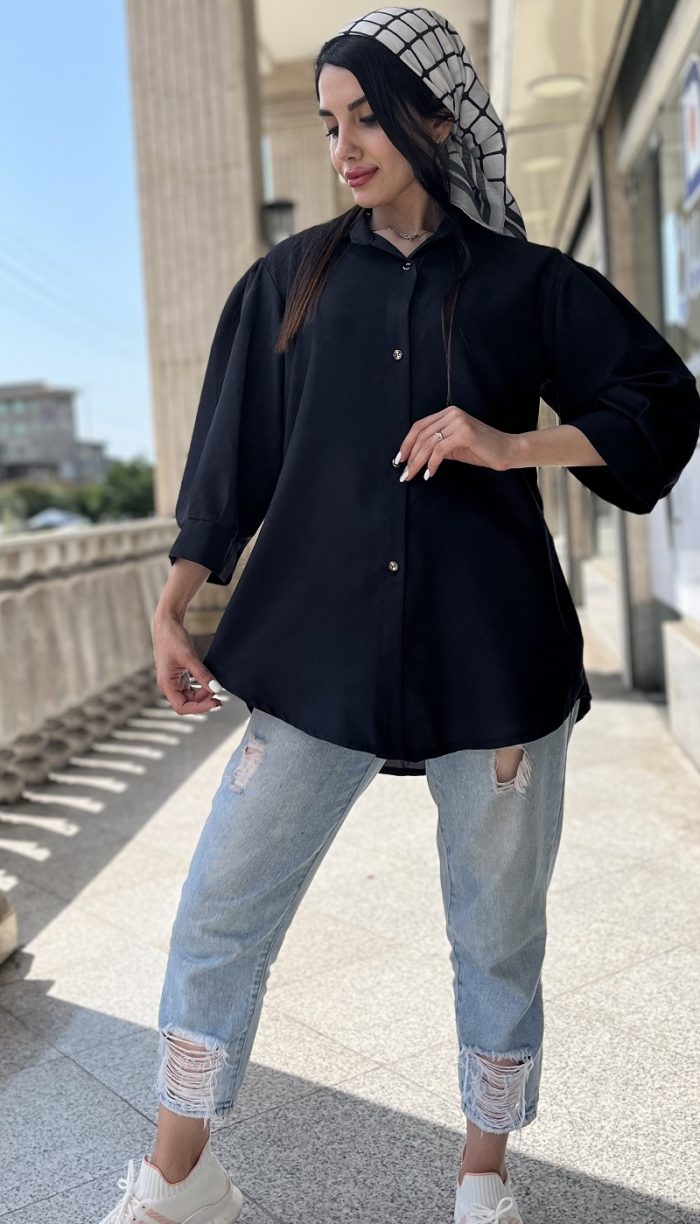 مانتو آستین پفی جلو دکمه کد 1159 - Image 6