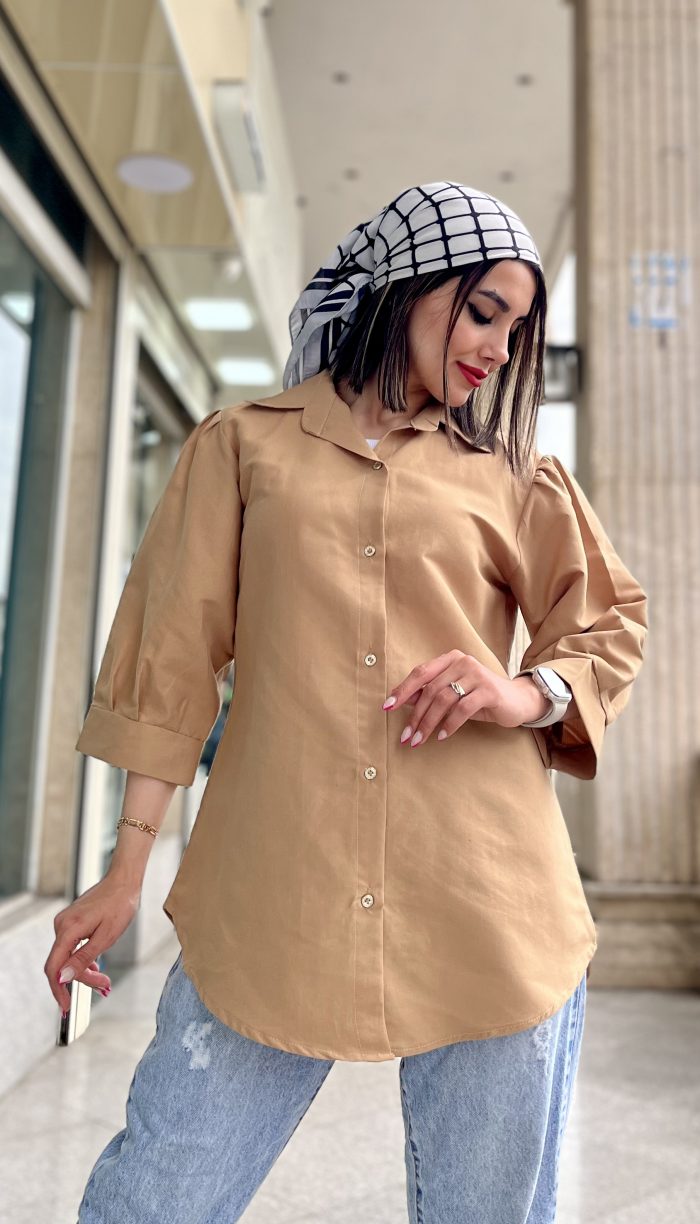 مانتو آستین پفی جلو دکمه 1300 - Image 5