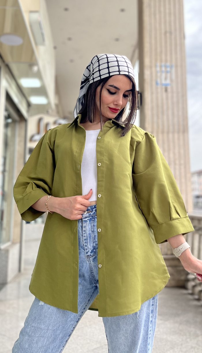 مانتو آستین پفی جلو دکمه 1300 - Image 4