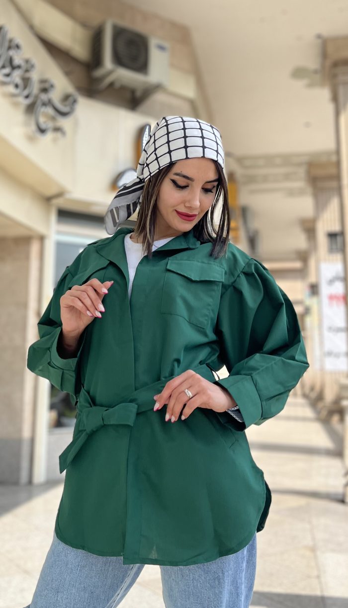 مانتو دو جیب کمربند دار کد 1301 - Image 3