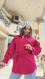 مانتو دو جیب کمربند دار کد 1301 - Image 2