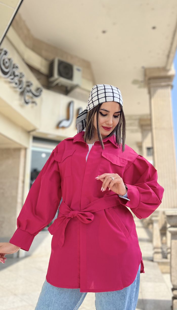 مانتو دو جیب کمربند دار کد 1301 - Image 2
