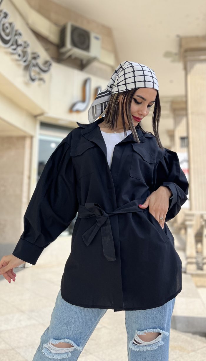 مانتو دو جیب کمربند دار کد 1301 - Image 4