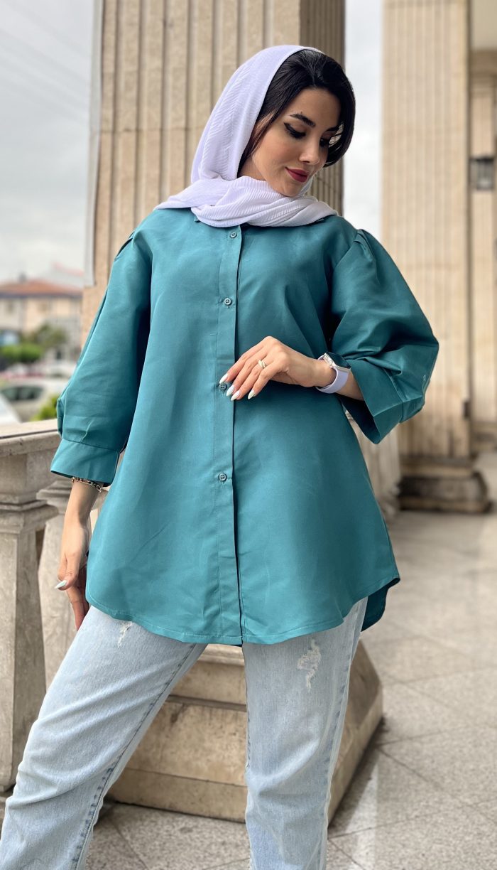 مانتو آستین پفی جلو دکمه 1300 - Image 7