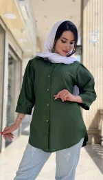 مانتو آستین پفی جلو دکمه جدید کد 1323 - Image 2