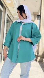 مانتو آستین پفی جلو دکمه جدید کد 1323 - Image 3