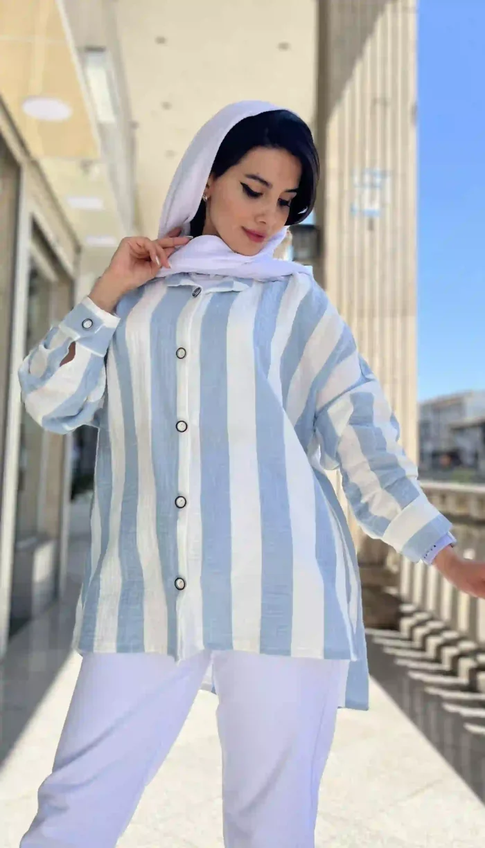 مانتو راه راه تابستانه کد 1319 - Image 9