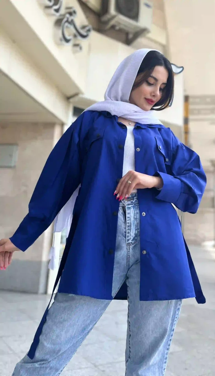 مانتو دو جیب کمربند دار کد 1322 - Image 2