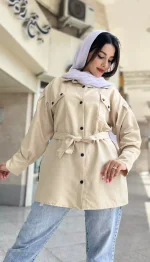مانتو دو جیب کمربند دار کد 1322 - Image 3