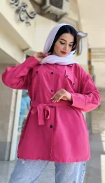 مانتو دو جیب کمربند دار کد 1322 - Image 6