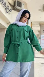مانتو دو جیب کمربند دار کد 1322 - Image 9