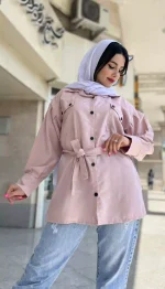 مانتو دو جیب کمربند دار کد 1322 - Image 10