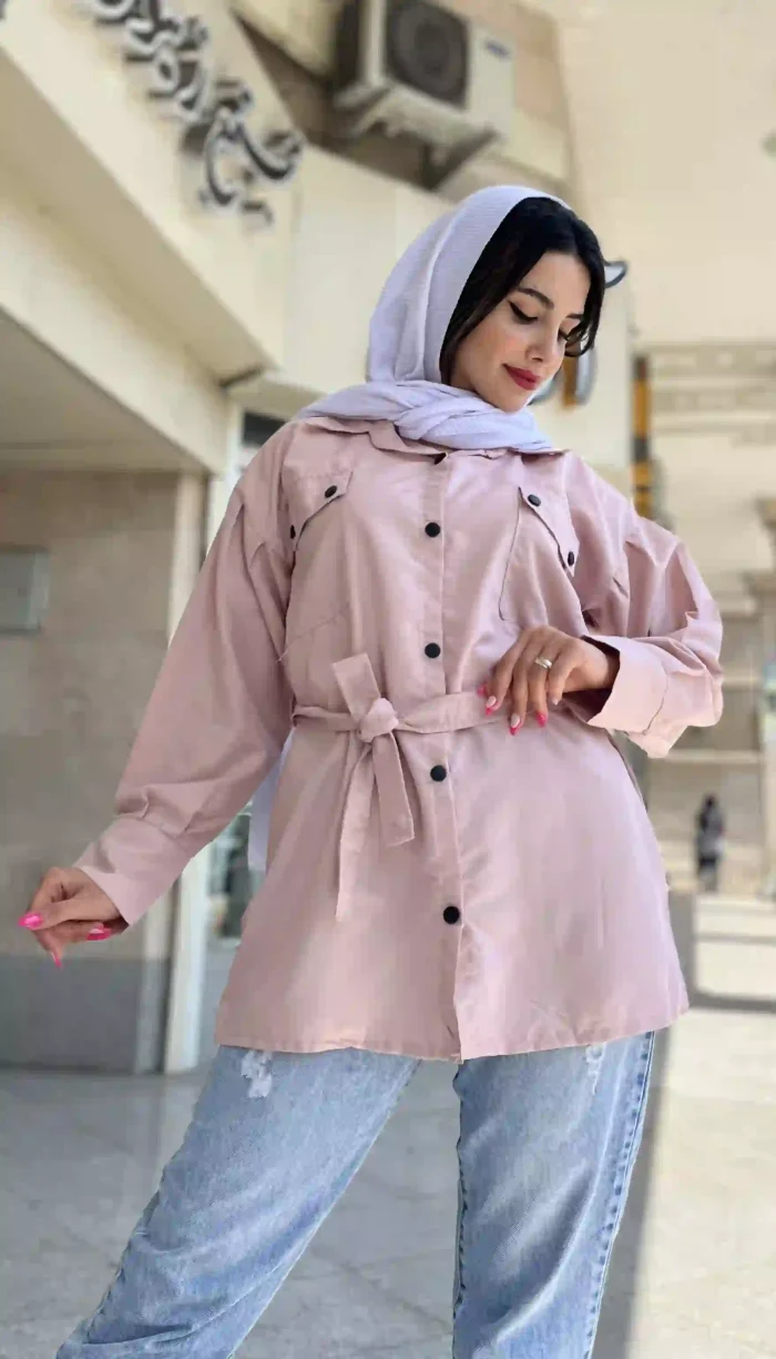 مانتو دو جیب کمربند دار کد 1322 - Image 10