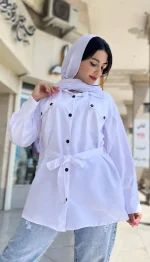 مانتو دو جیب کمربند دار کد 1322 - Image 8