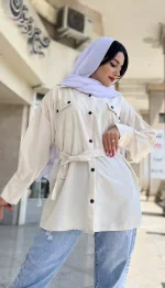 مانتو دو جیب کمربند دار کد 1322 - Image 7