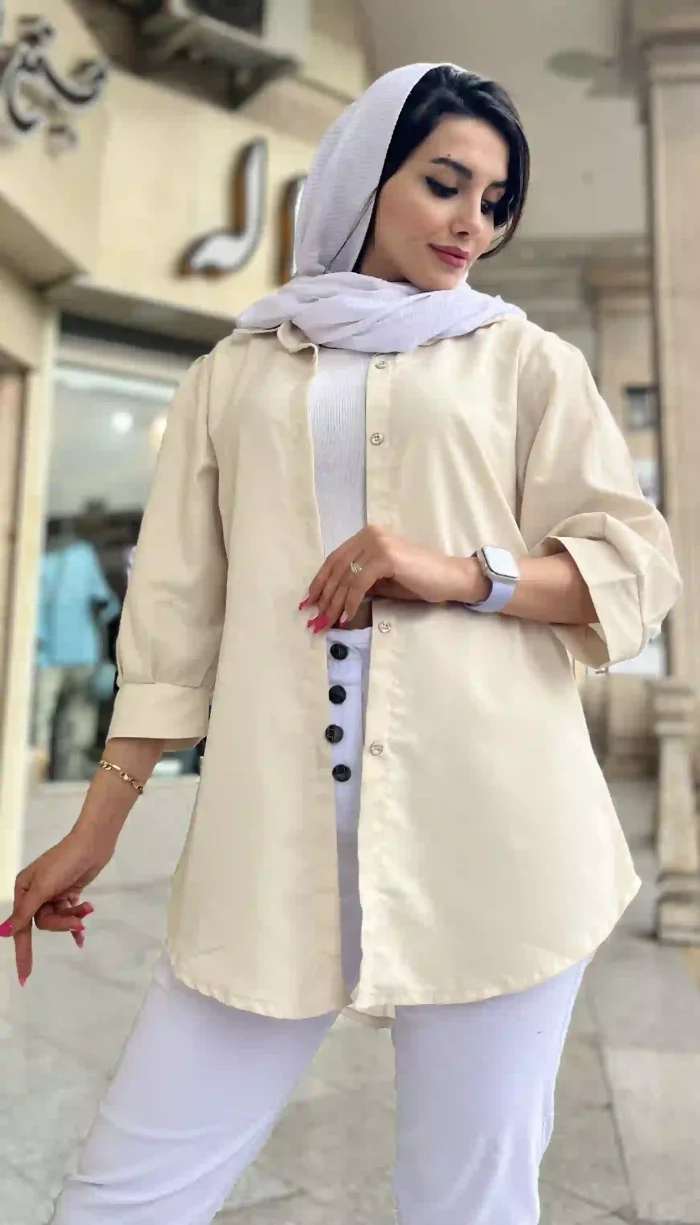 مانتو آستین پفی جلو دکمه جدید کد 1323 - Image 9