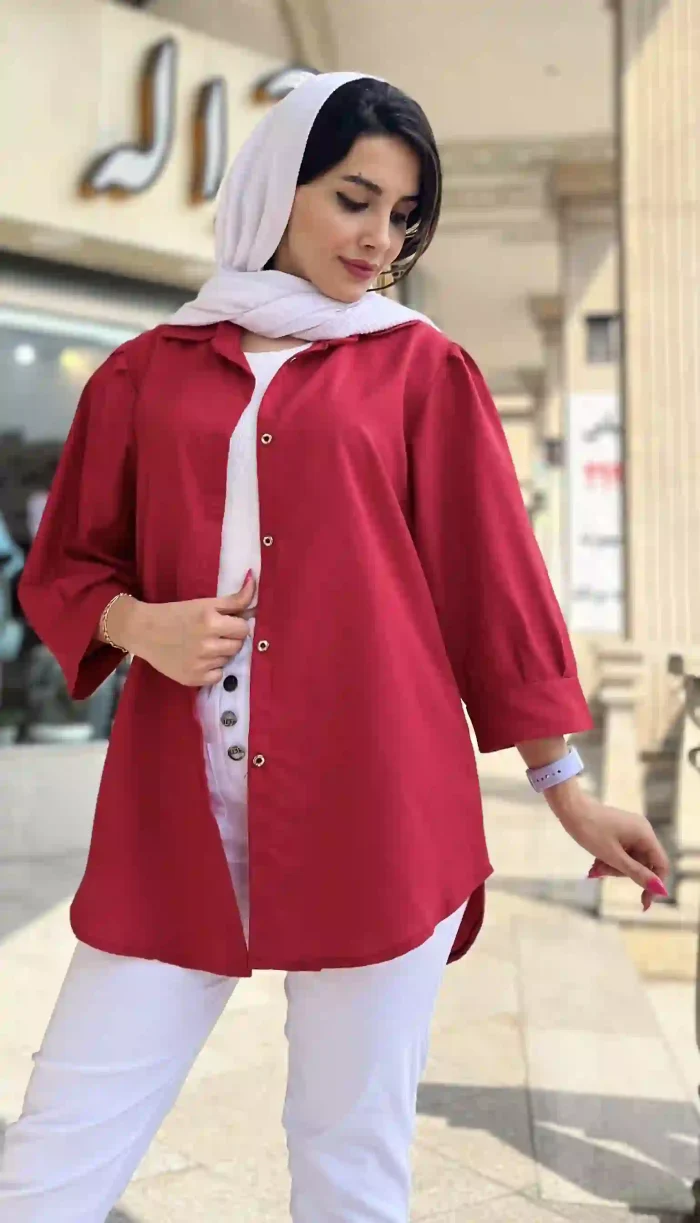 مانتو آستین پفی جلو دکمه جدید کد 1323 - Image 5