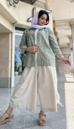مانتو لینن راه راه تابستانه کد 1325 - Image 17