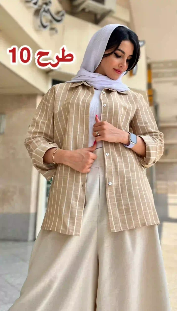 مانتو لینن راه راه تابستانه کد 1325 - Image 11