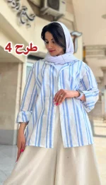 مانتو لینن راه راه تابستانه کد 1325 - Image 5