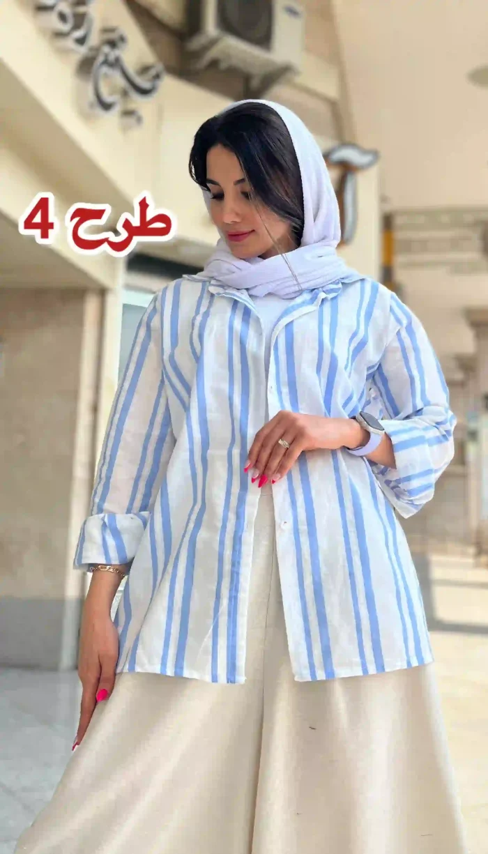 مانتو لینن راه راه تابستانه کد 1325 - Image 5