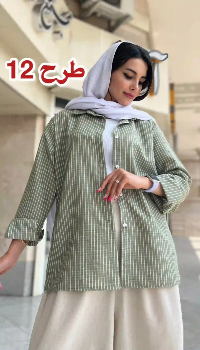 مانتو لینن راه راه تابستانه کد 1325 - Image 13