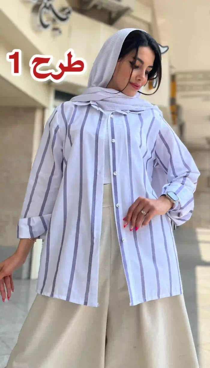 مانتو لینن راه راه تابستانه کد 1325 - Image 2
