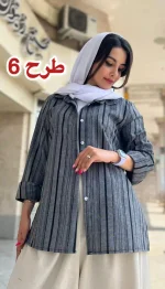 مانتو لینن راه راه تابستانه کد 1325 - Image 7