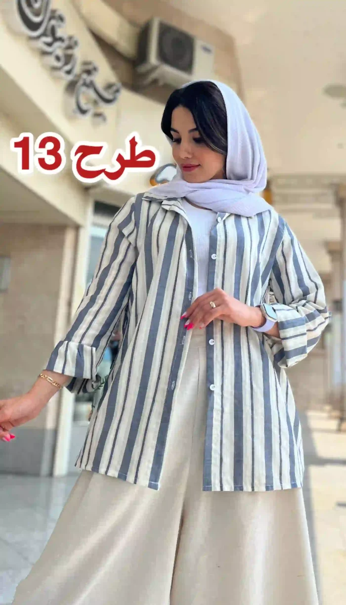 مانتو لینن راه راه تابستانه کد 1325 - Image 14