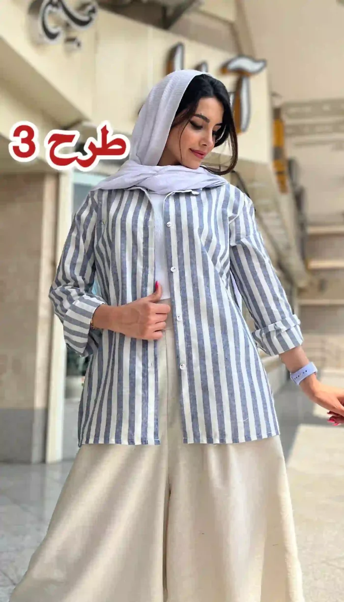 مانتو لینن راه راه تابستانه کد 1325 - Image 4
