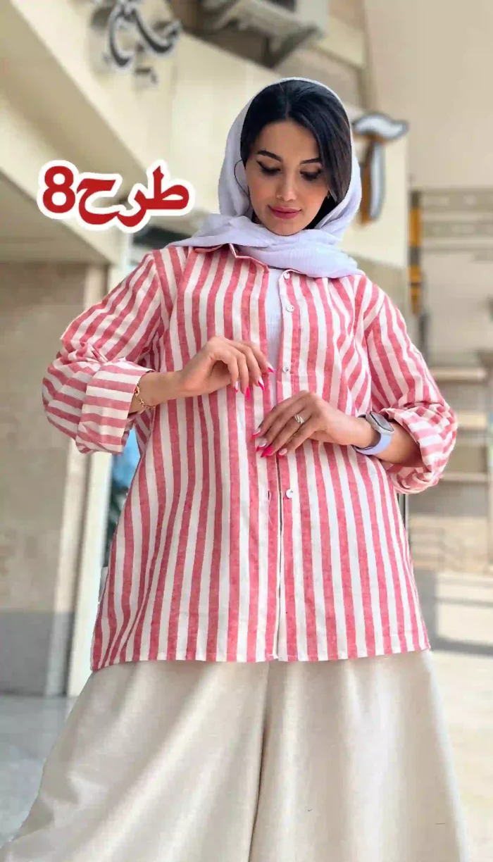 مانتو لینن راه راه تابستانه کد 1325 - Image 9