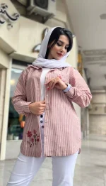 مانتو شانتون خامه دوزی راه راه کد 1336 - Image 3
