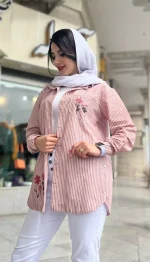 مانتو شانتون خامه دوزی راه راه کد 1336 - Image 9