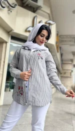 مانتو شانتون خامه دوزی راه راه کد 1336 - Image 5
