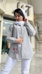 مانتو شانتون خامه دوزی راه راه کد 1336 - Image 10