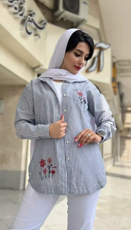 مانتو شانتون خامه دوزی راه راه کد 1336