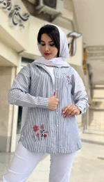 مانتو شانتون خامه دوزی راه راه کد 1336 - Image 7