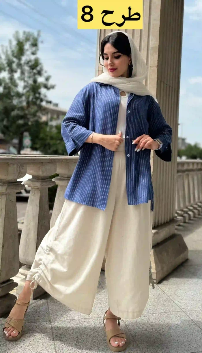 مانتو لینن آستین 3 ربع تابستانه کد 1348 - Image 8