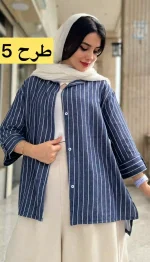 مانتو لینن آستین 3 ربع تابستانه کد 1348 - Image 6