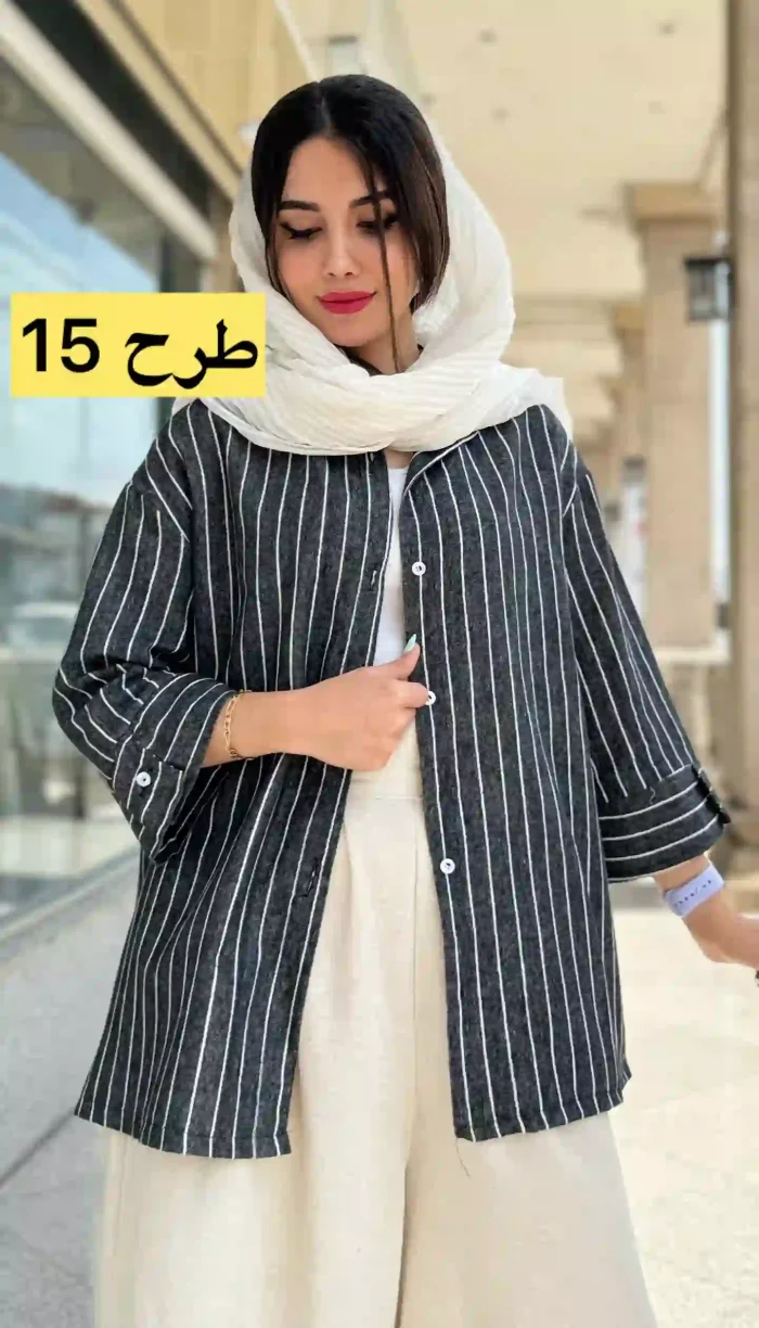 مانتو لینن آستین 3 ربع تابستانه کد 1348 - Image 15