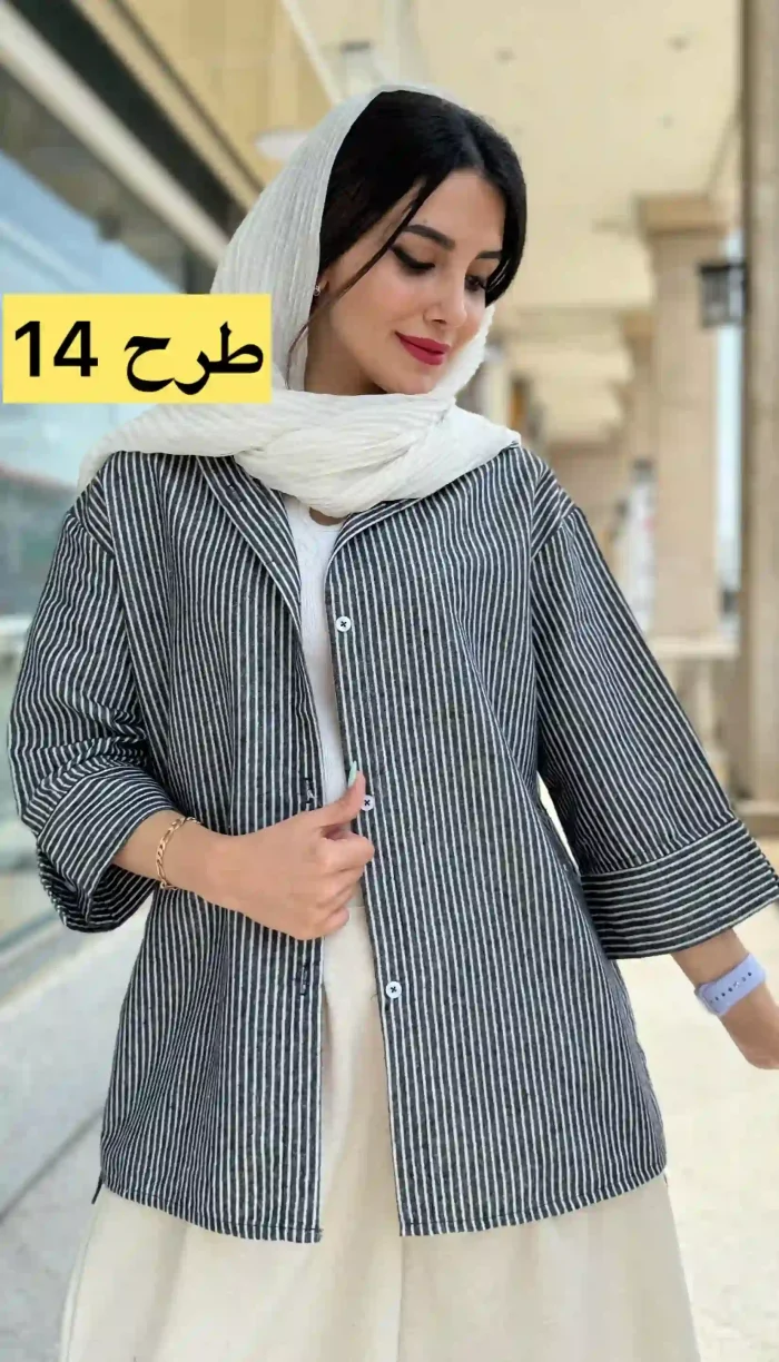 مانتو لینن آستین 3 ربع تابستانه کد 1348 - Image 14