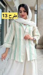مانتو لینن آستین 3 ربع تابستانه کد 1348 - Image 13