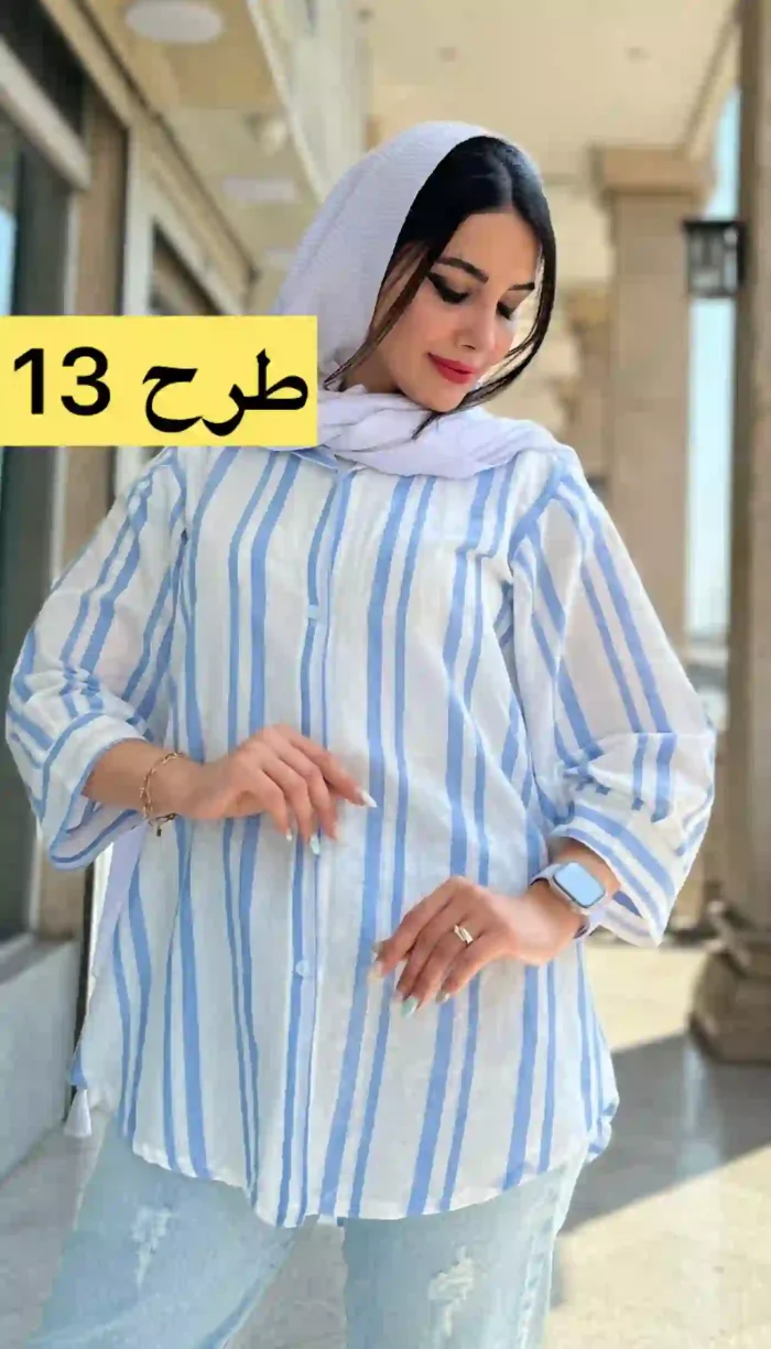 مانتو راه راه آستین پفی کد 1366 - Image 14
