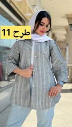 مانتو راه راه آستین پفی کد 1366 - Image 12