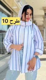 مانتو راه راه آستین پفی کد 1366