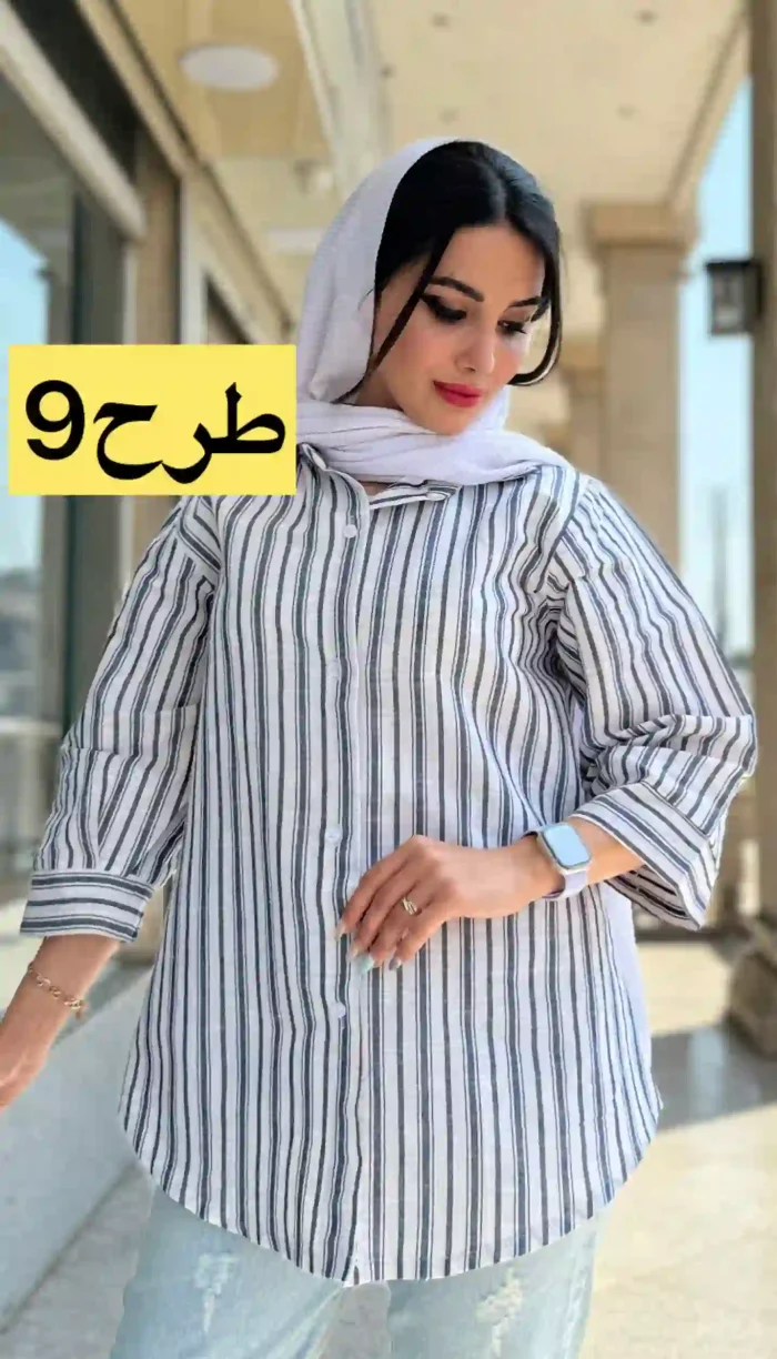مانتو راه راه آستین پفی کد 1366 - Image 10