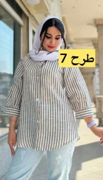 مانتو راه راه آستین پفی کد 1366 - Image 8