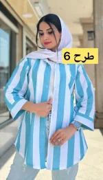 مانتو راه راه آستین پفی کد 1366 - Image 7