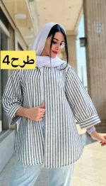 مانتو راه راه آستین پفی کد 1366 - Image 5